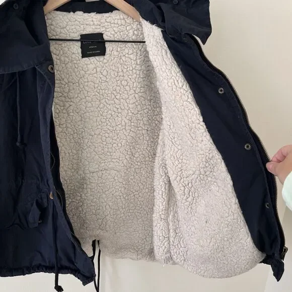 Love Tree Sherpa Lined 100% Cotton Navy Hooded Utility Jacket - Medium - Picture 9 of 10